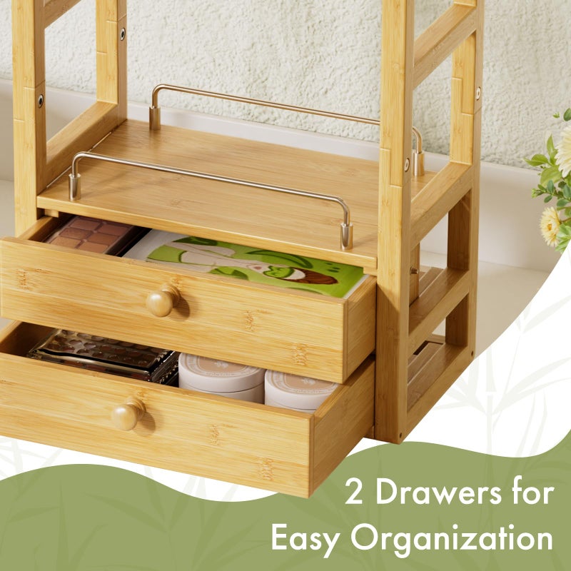 AmazerBath Bamboo Bathroom Countertop Organizer, 2-Tier Makeup Organizer with 2 Drawers, Vanity Organizer Storage Coffee Matcha Station, Compact Shelf for Bathroom Kitchen Office - Image 4