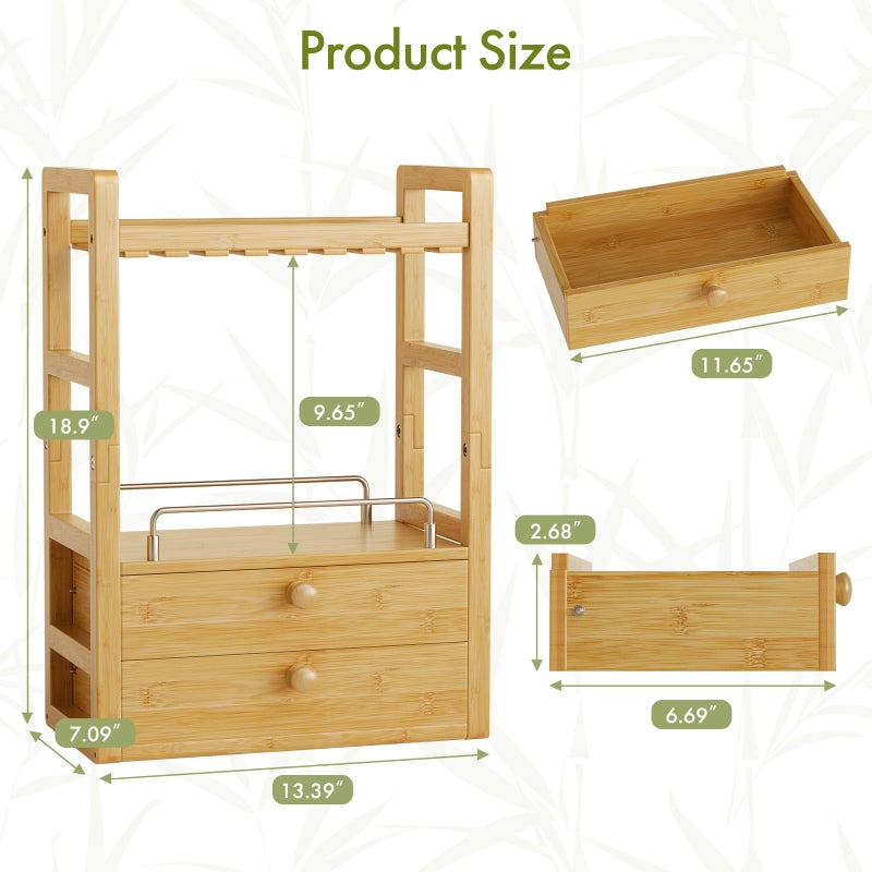 AmazerBath Bamboo Bathroom Countertop Organizer, 2-Tier Makeup Organizer with 2 Drawers, Vanity Organizer Storage Coffee Matcha Station, Compact Shelf for Bathroom Kitchen Office - Image 2