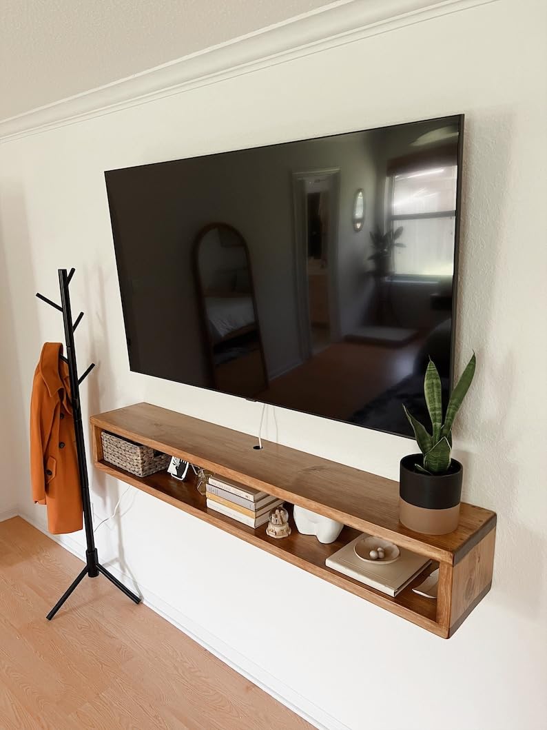 carpentray 90Cm Long Wooden Wall Mounted TV Unit with Wire Hole, TV Cabinetl, TV Cabinet for Wall, TV Stand Unit for Living Room, Set Top Box Stand -TV Cabinet (Medium - 90CM) - Image 1