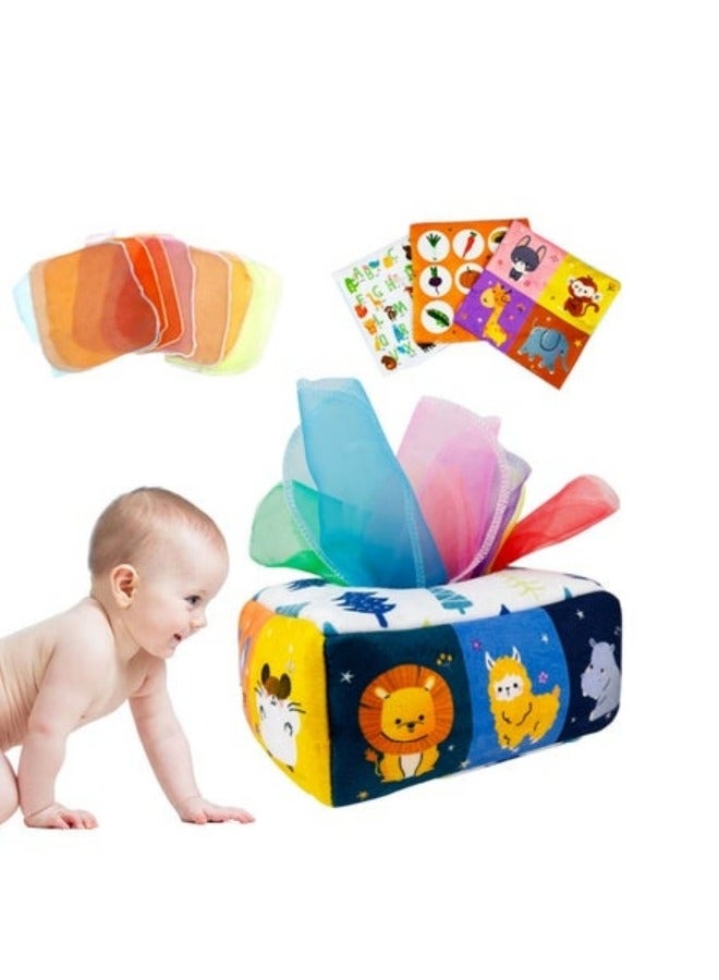 MIXDE Baby Early Education Tissue Box Toy and Soft Stuffed High Contrast Crinkle Sensory Game - Image 1