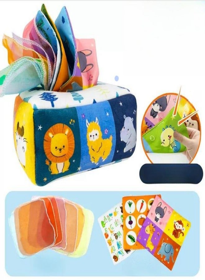 MIXDE Baby Early Education Tissue Box Toy and Soft Stuffed High Contrast Crinkle Sensory Game - Image 2
