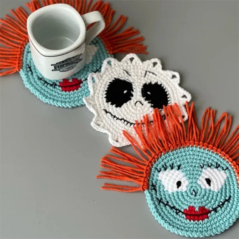 Y&D New European & American Cartoon Hand-Crocheted Funny Fashion Ghost Voodoo Doll Coasters – Unique Decorative Drink Coasters for Home, Party & Gift - Image 4