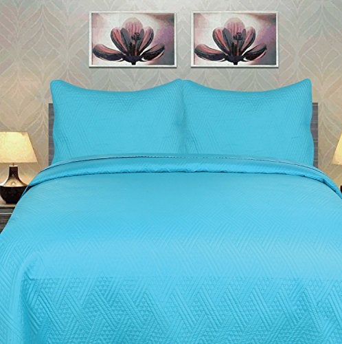 DaDa Bedding Turqouise Blue Bedspread Lightweight Bright Blue Quilted Lagoon Sky Blue Quilt Bedspread Ultrasonic Coverlet Quilt California King Size 98 x 104