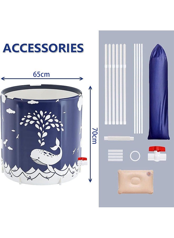 Portable Foldable Bathtub for Adults Japanese Immersion Bathtub with Hot Foam Independent Bathtub Folding Spa with Free Pillow (Blue) - Image 2