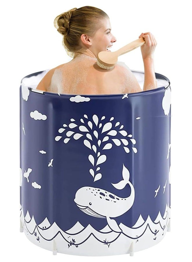 Portable Foldable Bathtub for Adults Japanese Immersion Bathtub with Hot Foam Independent Bathtub Folding Spa with Free Pillow (Blue) - Image 1