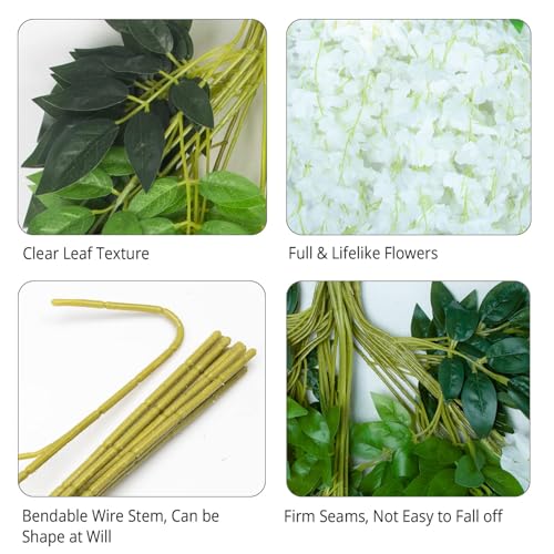 LUZOGA 12 Pack Artificial Wisteria Hanging Flowers Fake Wisteria Flower Silk Vines Rattan Decor for Home Wedding Arch Wall Garden Greenery Bedroom Outdoor Office Party Decoration (White) - Image 3