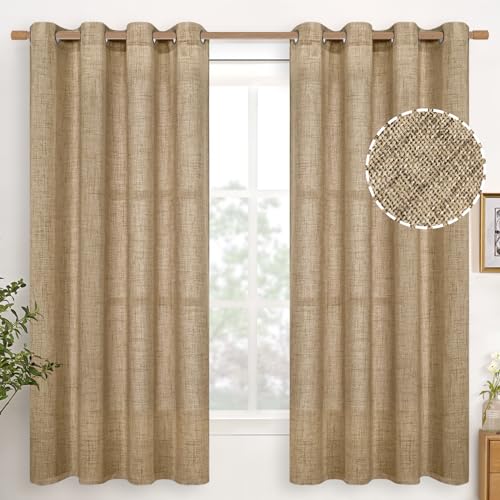 YoungsTex Burlap Linen Curtains 63 Inch Length 2 Panels for Bedroom, Toffee Tan Semi Sheer Drapes Textured with Bronze Grommet Light Filtering for Living Room Farmhouse, 52 X 63 Inch - Image 1