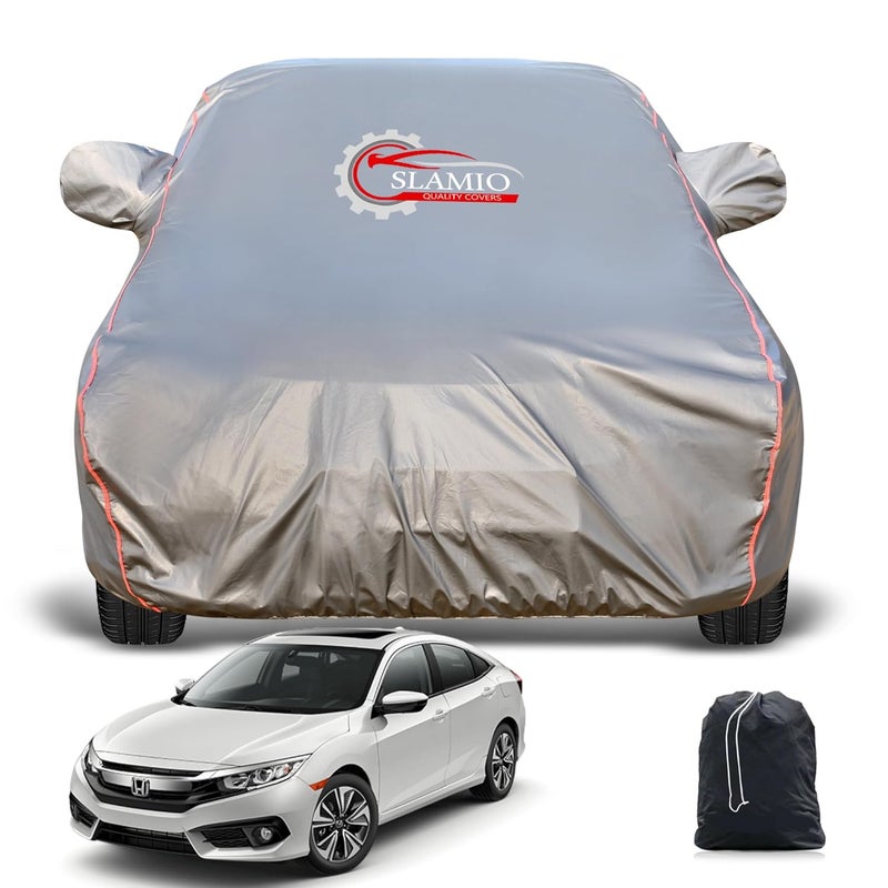 Slamio Heavy-Duty Car Body Cover for Honda's Civic (2008-2017) | Waterproof, Dustproof, UV Protection, Custom Fit, Heavy Belt & Buckle with Mirror & Antenna Pocket | Dark Grey - Image 1