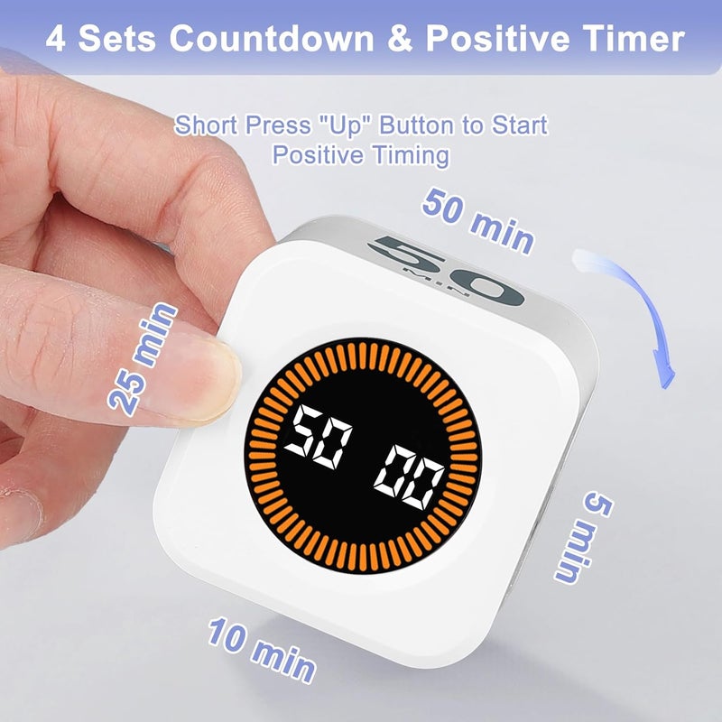 Cuteefun Cube Visual Timer, Rotation Pomodoro Timer, 5/10/25/50 Minutes & Custom Countdown, Customizable Time Storage, Mute & Ring Mode, USB C Rechargeable, for Kitchen, Meetings, Desk, Study, White - Image 2