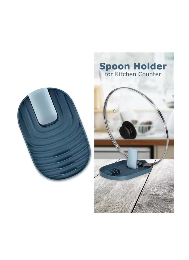 BLUE CORAL Kitchen Spoon Holder Pot Lid Rack Fork Spatula Rack Shelf Plastic Spoon Rest Chopsticks Holder Kitchen Organizer (1-Pack Blue)  - Image 1