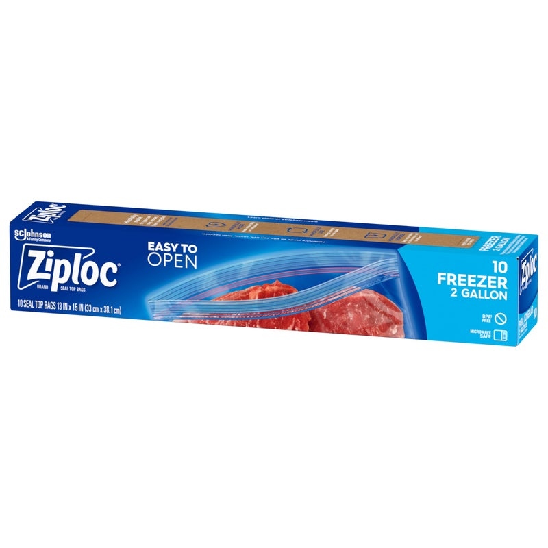Ziploc 2 Gallon Food Storage Freezer Bags Grip n Seal Technology for Easier Grip Open and Close 10 Count