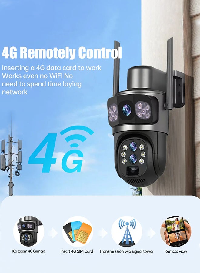 Generic Three Lens 10X Zoom 4G Sim Solar Camera Outdoor 6K 12MP Security Surveillance Camera 360 Human Auto Tracking Solar CCTV V380 Pro, (With 128GB SD Card)  - Image 4