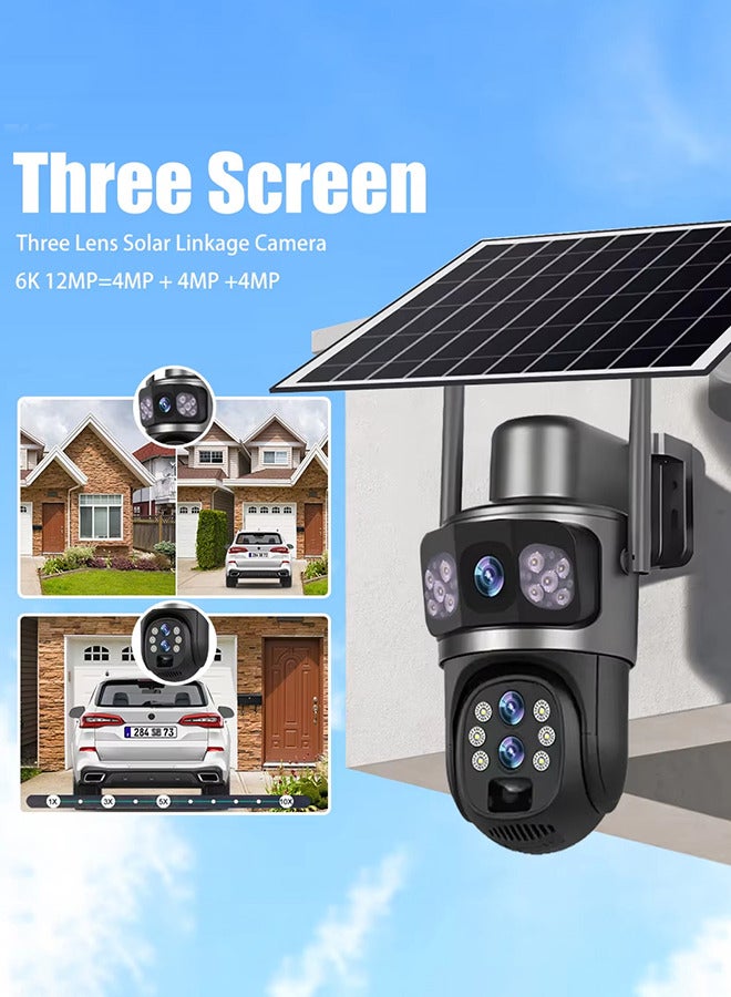 Generic Three Lens 10X Zoom 4G Sim Solar Camera Outdoor 6K 12MP Security Surveillance Camera 360 Human Auto Tracking Solar CCTV V380 Pro, (With 128GB SD Card)  - Image 2
