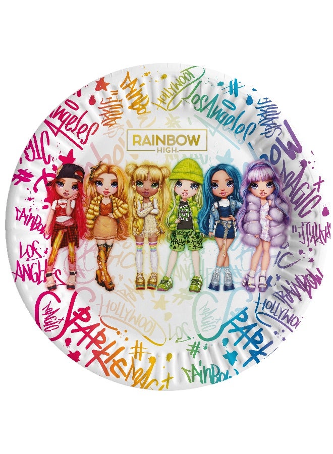 Ciao Rainbow High Compostable Paper Plates 18 cm – Pack of 8 Eco-Friendly Party Plates for Kids Birthdays - Image 1