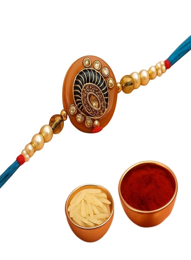 Sage Square Resin Rakhi for Bhai, Brother on Raksha Bandhan | Handmade Designer Resin Art, Thread, Beads & Emotional Bond | Rakhi Gift with Roli Chawal | Traditional Design | Festival Celebration (Type 4) - Image 1