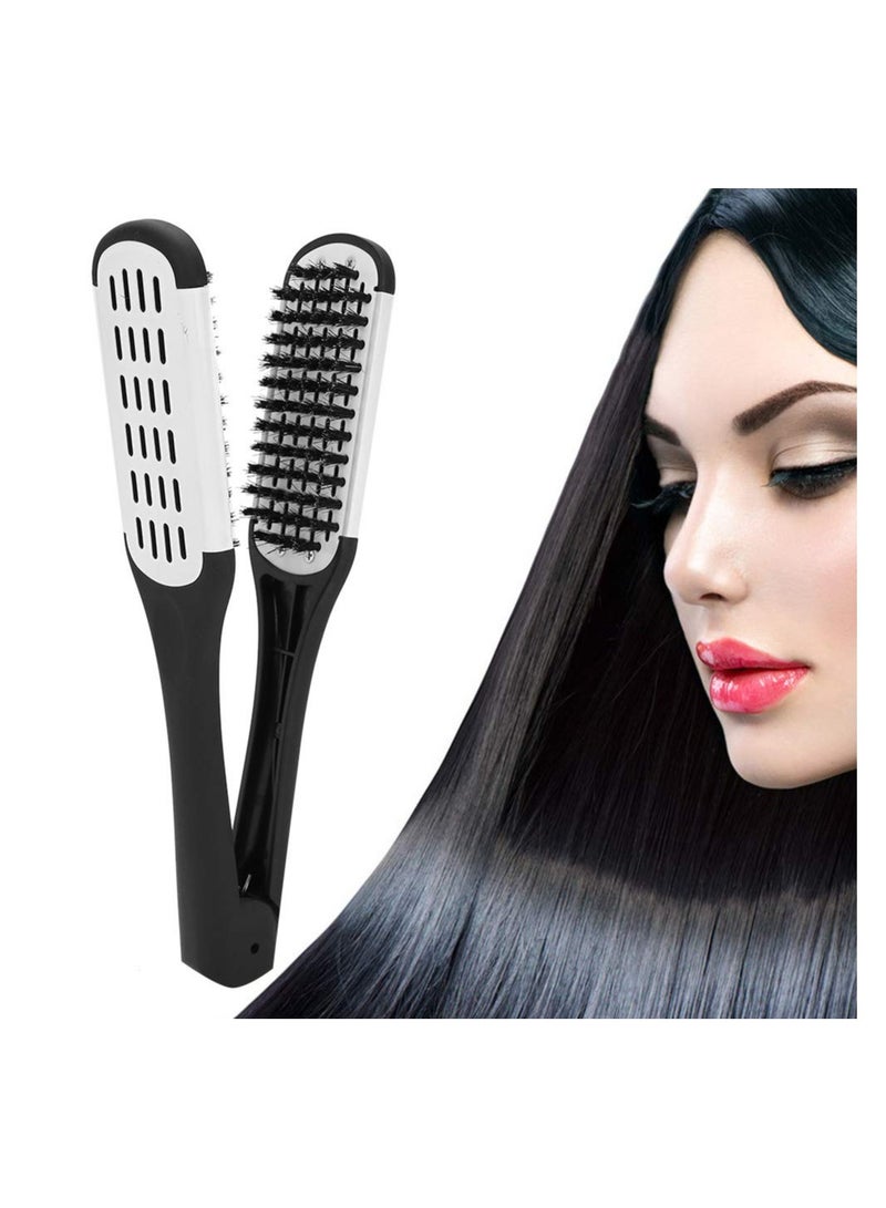 Zikra Hair Straightener Brush Hair Straightening Comb Double Sided Brush Clamp Straightener Anti-static Dual-Brush Comb Professional V Shaped Clamp Styling Comb Hairdressing Tool for Home and Travel - Image 1
