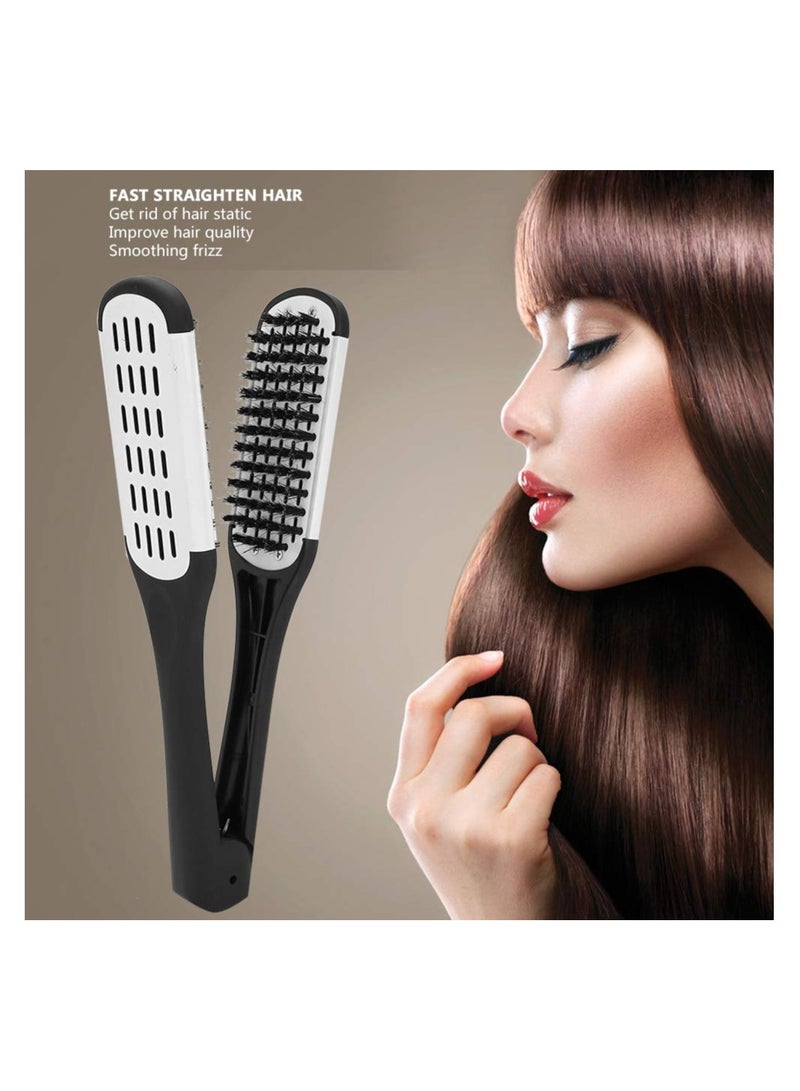 Zikra Hair Straightener Brush Hair Straightening Comb Double Sided Brush Clamp Straightener Anti-static Dual-Brush Comb Professional V Shaped Clamp Styling Comb Hairdressing Tool for Home and Travel - Image 4