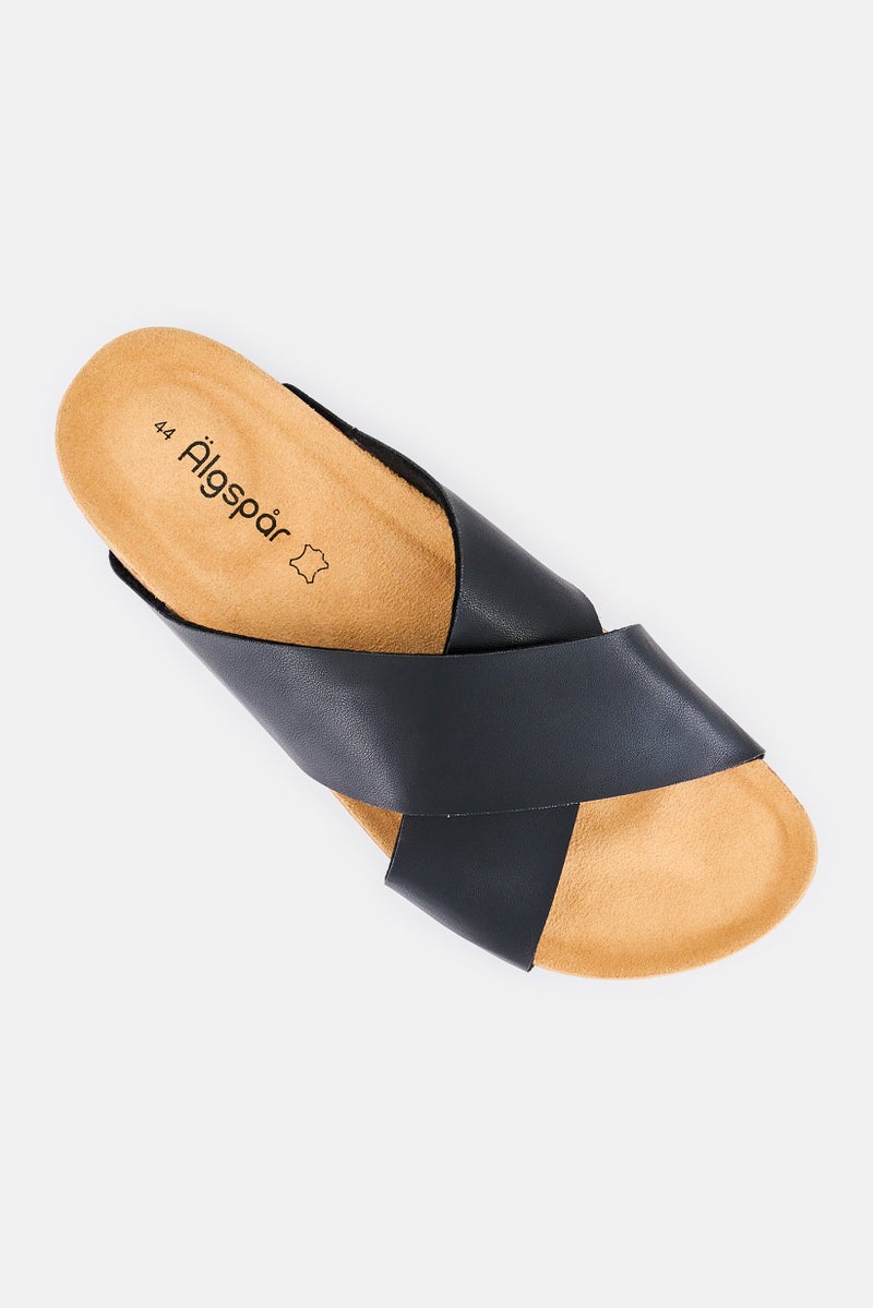 Algspar Men Leather Crisscross Slip On Sandals, Black - Image 4