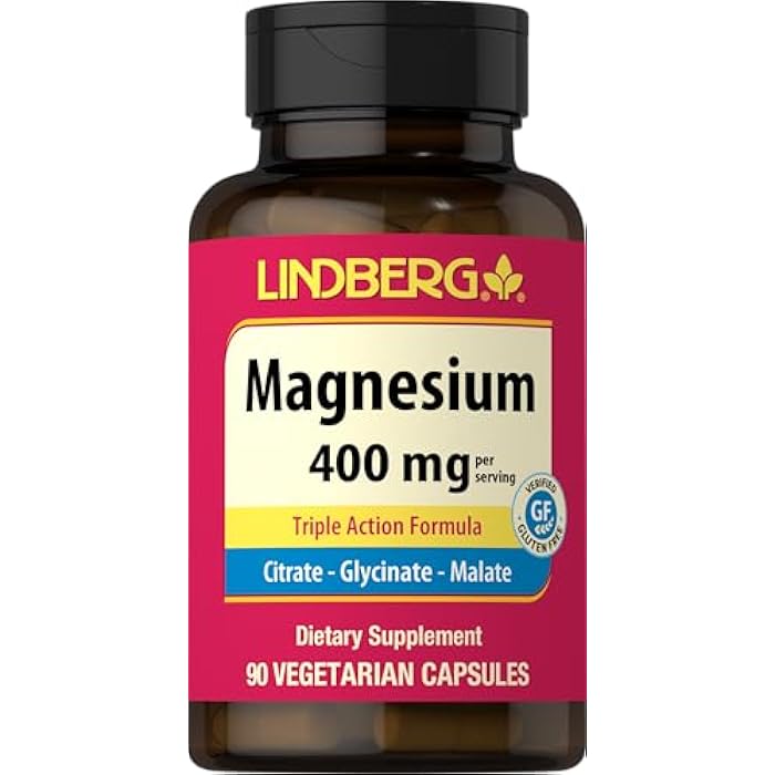 Lindberg Triple Magnesium Complex 400 mg | 90 Capsules | as Magnesium Oxide, Citrate, and Aspartate | Supplement for Women and Men | Non-GMO, Gluten Free - Image 1
