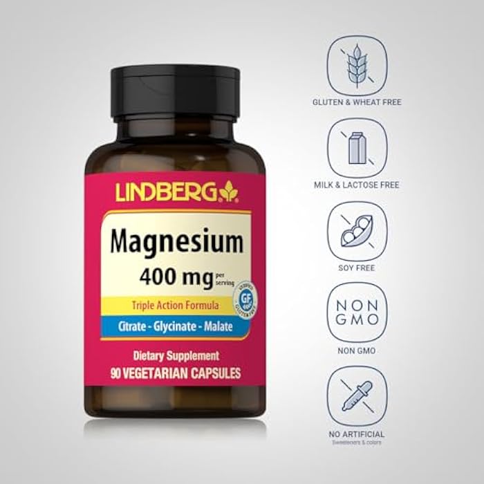 Lindberg Triple Magnesium Complex 400 mg | 90 Capsules | as Magnesium Oxide, Citrate, and Aspartate | Supplement for Women and Men | Non-GMO, Gluten Free - Image 3