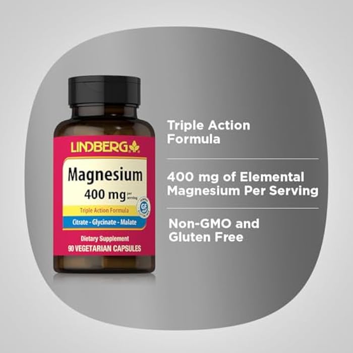 Lindberg Triple Magnesium Complex 400 mg | 90 Capsules | as Magnesium Oxide, Citrate, and Aspartate | Supplement for Women and Men | Non-GMO, Gluten Free - Image 4