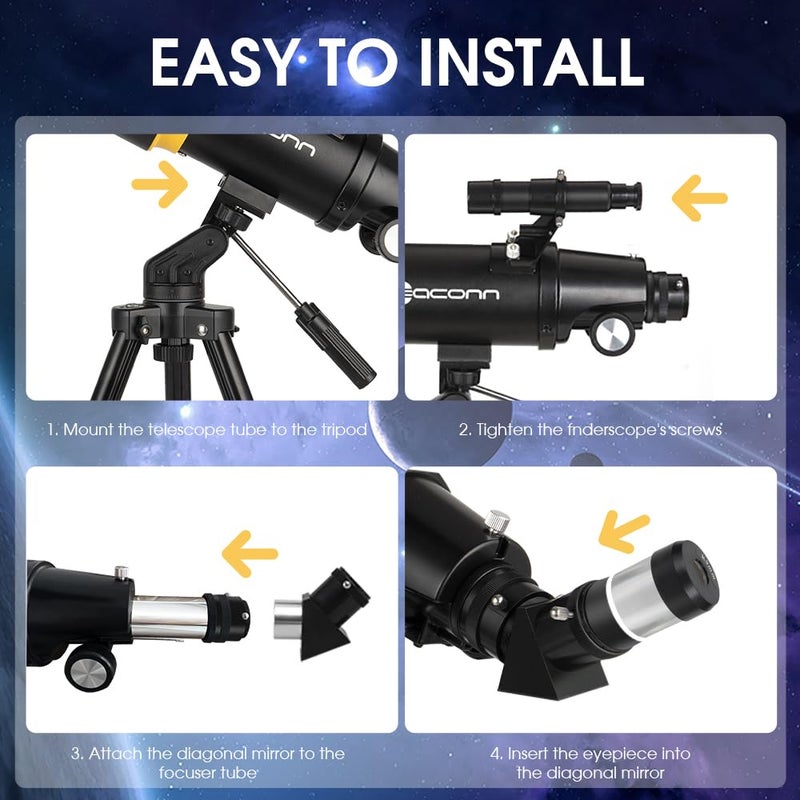 EACONN Telescope for Adults, 90mm Aperture, 600mm Refractor Telescope for Kids and Beginners, Telescopes for Adults, Astronomy with Handbag and Phone Adapter - Image 5