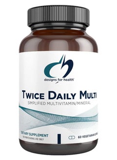 designs for health Twice Daily Multi - Iron-Free Adult Multivitamin Supplement - Multi Vitamin + Mineral for Adults with Vitamin C, B Vitamins, K, D, E, Folate + More - Non-GMO (60 Capsules)  - Image 1