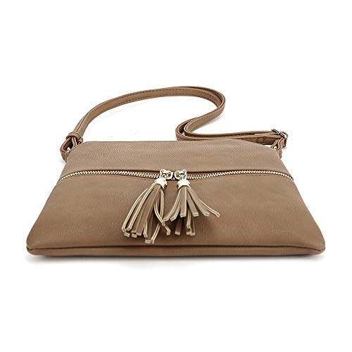 SG SUGU Lightweight Medium Crossbody Bag Shoulder Bag with Tassel and Zipper Pocket (Taupe) - Image 3
