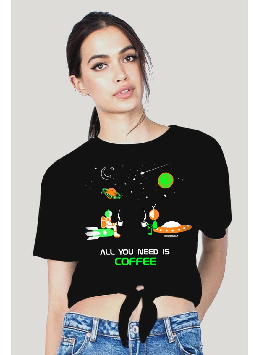 In Space Coffee Black Crop Top Tied Women's T-Shirt - pzsku/Z14584B2A854777466F5EZ/45/_/1725793151/48781a0b-cabc-4ba6-ab12-4346134ed689