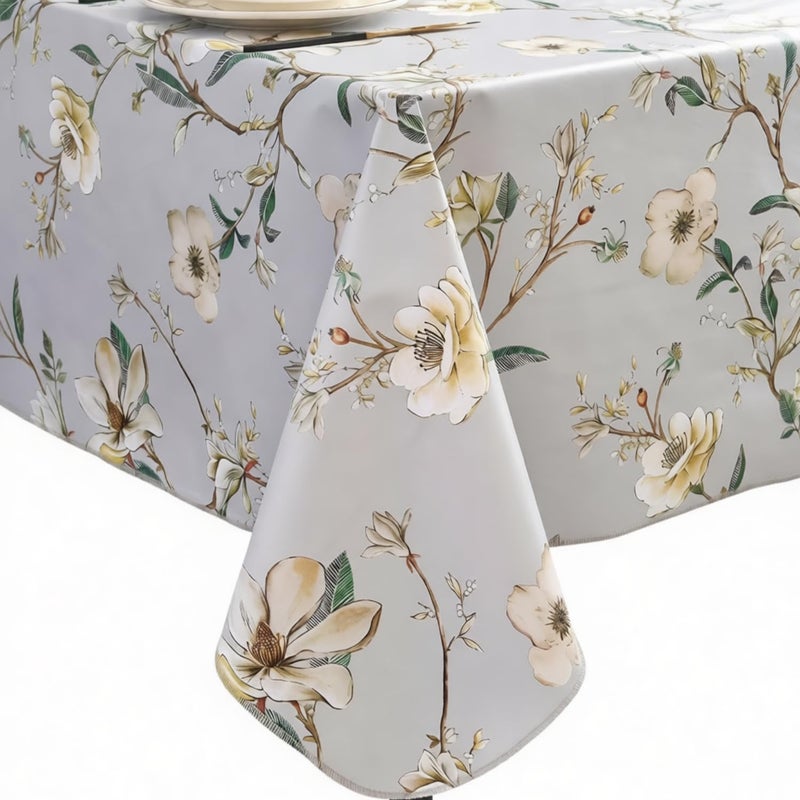 Pioggia مفرش طاولة من الفينيل مع بطانة من الفلانيل، مستطيل الشكل، مقاوم للماء والزيوت، غطاء طاولة بلاستيكي مقاوم للبقع وقابل للمسح للاستخدام الداخلي والخارجي (نمط A، 60 × 84 بوصة) - Image 1