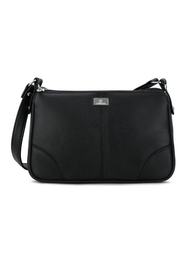 K London حقيبة كتف جلدية حقيقية من K لندن | حقيبة للهاتف المحمول | حقيبة صغيرة للنساء والفتيات | حقيبة كتف (أسود) (2203_أسود) - Image 1