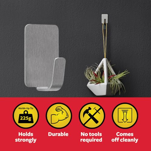 Command 3M Small Stainless Steel Premium Metal Hooks, Holds 225 gm, No Paint Damage, Holds Strongly, Adhesive Hooks for wall, Multi-Surface (Steel, 4 Hooks, 5 Strips) - Image 2
