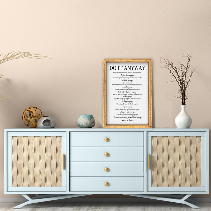comurdyo Do It Anyway Wall Decor 16"x11" Mother Theresa Quotes Inspirational Sign Bible Verse Christian Motivational Modern Bedroom Vintage Wood Framed Farmhouse Wall Hanging Art (Wood) - Image 3