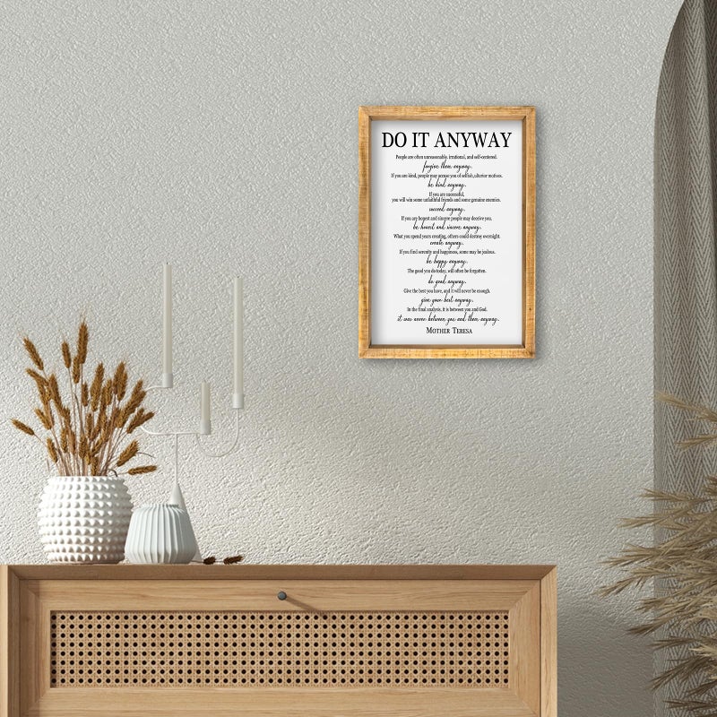 comurdyo Do It Anyway Wall Decor 16"x11" Mother Theresa Quotes Inspirational Sign Bible Verse Christian Motivational Modern Bedroom Vintage Wood Framed Farmhouse Wall Hanging Art (Wood) - Image 5