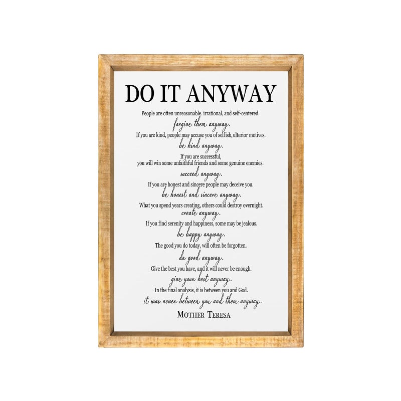comurdyo Do It Anyway Wall Decor 16"x11" Mother Theresa Quotes Inspirational Sign Bible Verse Christian Motivational Modern Bedroom Vintage Wood Framed Farmhouse Wall Hanging Art (Wood) - Image 1