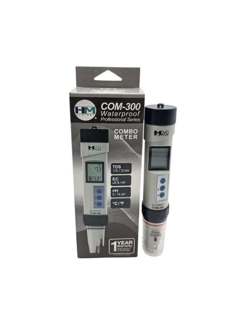 Hm Digital Com-300 Waterproof Professional Combo Meter – 4-in-1 TDS, EC, pH, Temperature Meter | USA Design | Auto Calibration | Measures µS, mS, PPM (0.5 & 0.7), Non-Linear EC-TDS Conversion  - Image 3