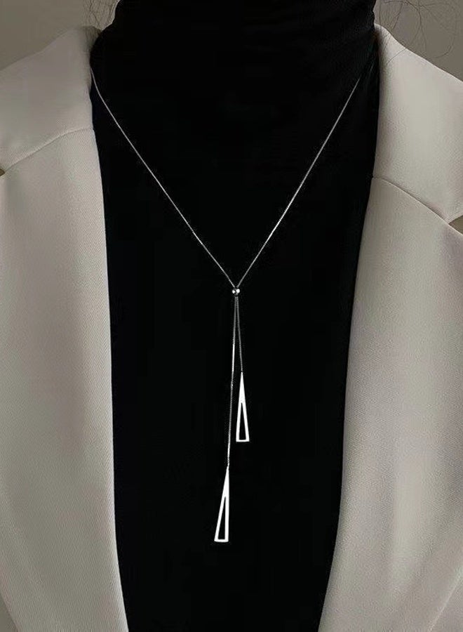 DAEVO Silver Adjustable Tassel Lariat Necklace for Women Perfect for Daily & Formal Wear - Image 3