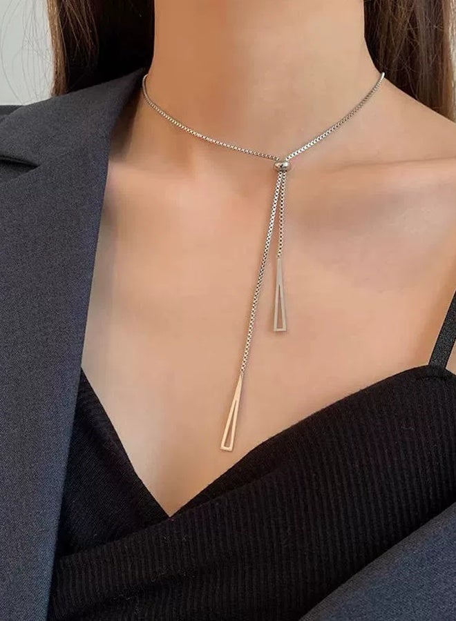 DAEVO Silver Adjustable Tassel Lariat Necklace for Women Perfect for Daily & Formal Wear - Image 4