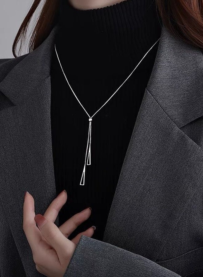 DAEVO Silver Adjustable Tassel Lariat Necklace for Women Perfect for Daily & Formal Wear - Image 1