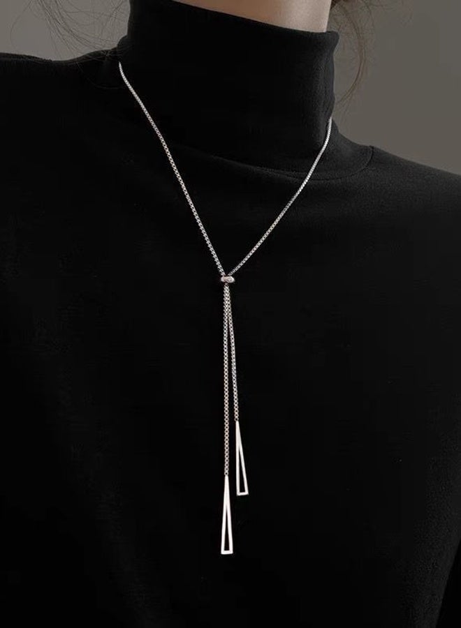 DAEVO Silver Adjustable Tassel Lariat Necklace for Women Perfect for Daily & Formal Wear - Image 2