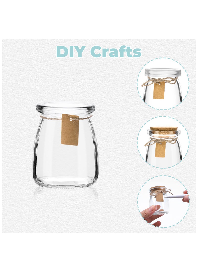 SKYLINE 12Pack 4oz Small Glass Jars with Cork & PE Lids – Yogurt Containers, Pudding, Jam, Candy, Cake Jars, Empty with Tags & Twine for DIY & Gifts  - Image 3