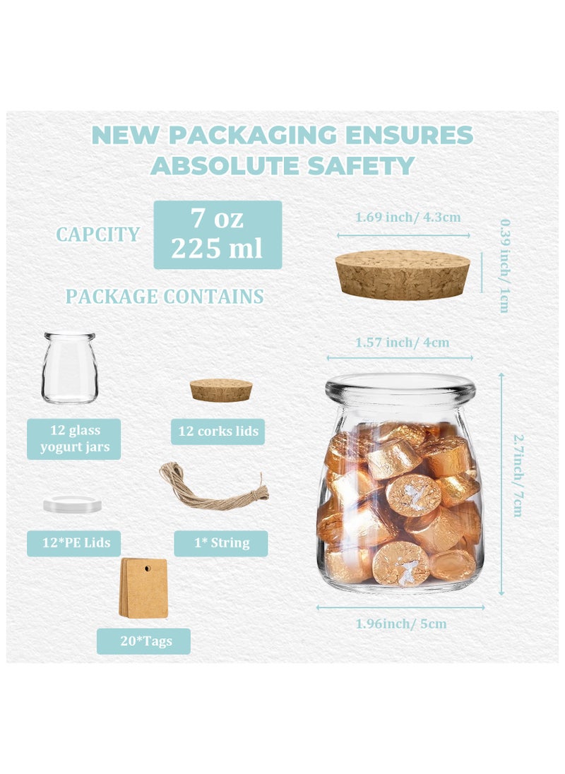 SKYLINE 12Pack 4oz Small Glass Jars with Cork & PE Lids – Yogurt Containers, Pudding, Jam, Candy, Cake Jars, Empty with Tags & Twine for DIY & Gifts  - Image 2