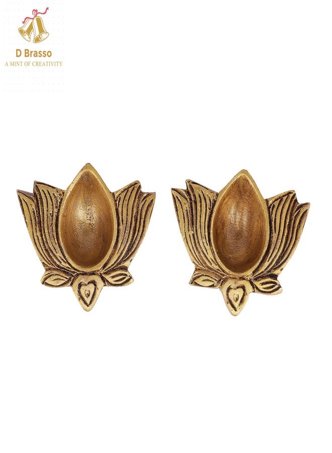 D Brasso Brass Lotus Shaped Decorative Diya Set of 2 (2.5 Inches) | Traditional Brass Oil Lamp for Pooja Room & Home Décor | Housewarming Gift Item – Golden Antique Finish (240 Grams) - Image 3