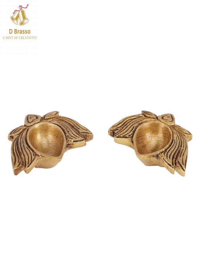 D Brasso Brass Lotus Shaped Decorative Diya Set of 2 (2.5 Inches) | Traditional Brass Oil Lamp for Pooja Room & Home Décor | Housewarming Gift Item – Golden Antique Finish (240 Grams) - Image 4