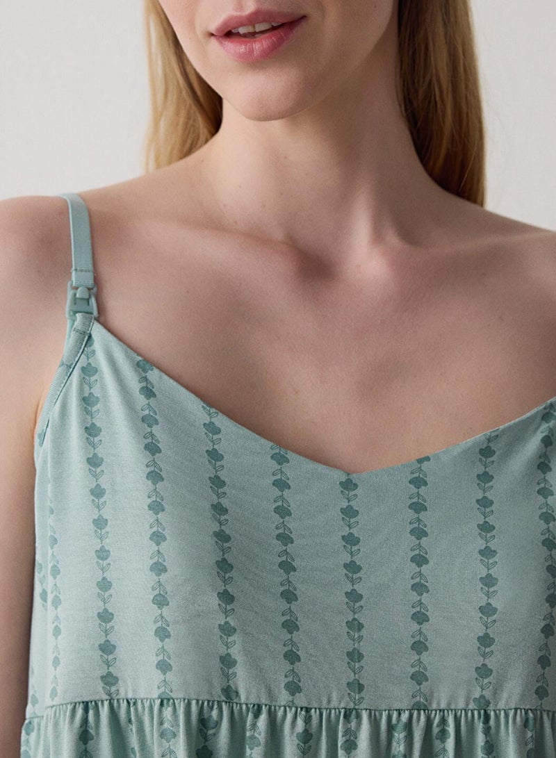 Penti Mint Mama Floral Patterned V-neck Breastfeeding Tank Top Pajama Top - Image 2