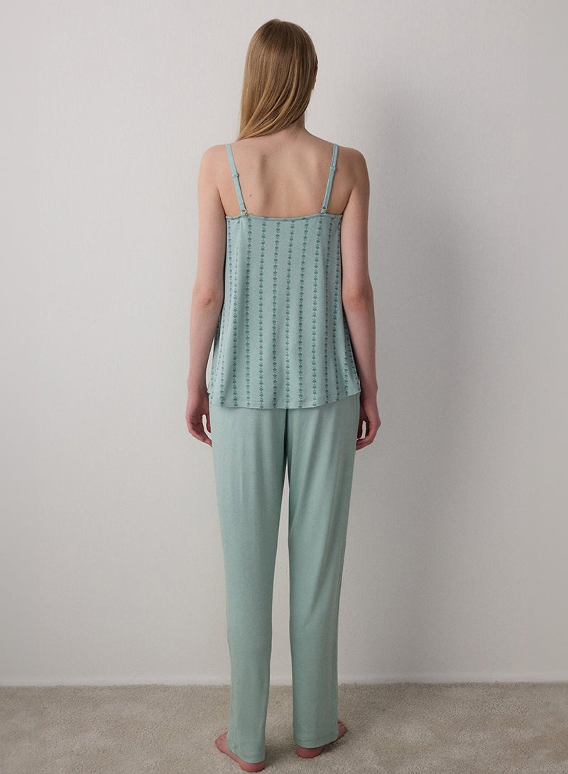 Penti Mint Mama Floral Patterned V-neck Breastfeeding Tank Top Pajama Top - Image 4