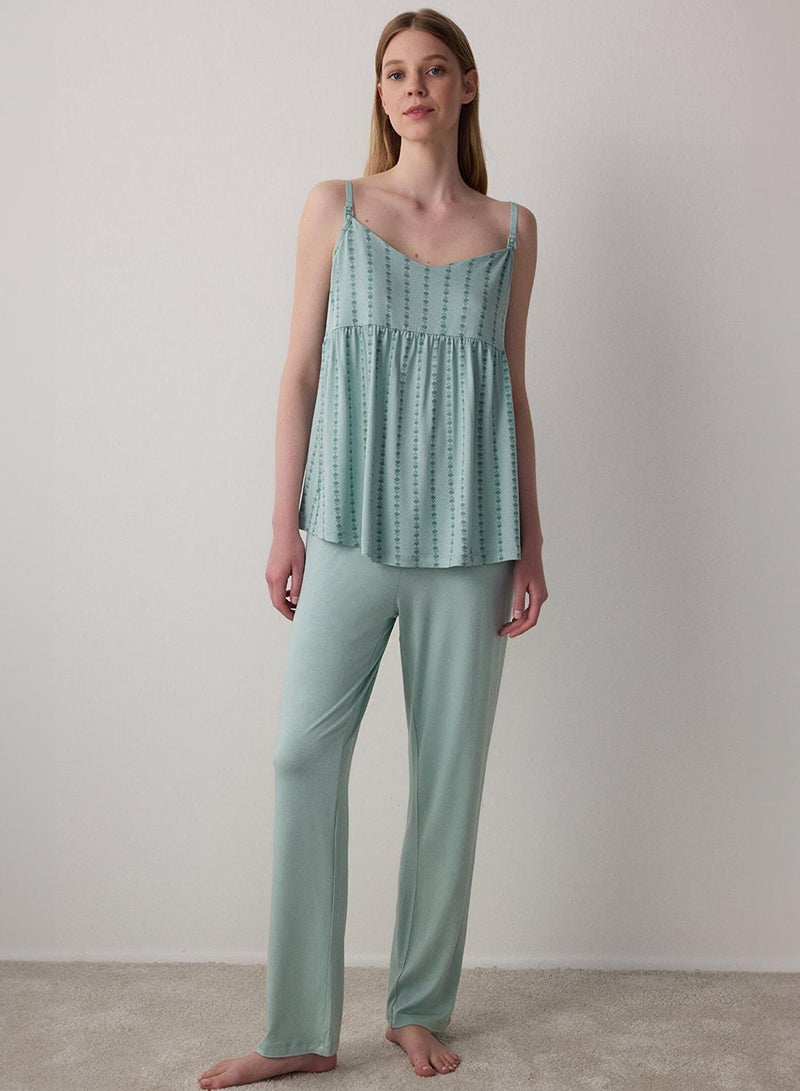 Penti Mint Mama Floral Patterned V-neck Breastfeeding Tank Top Pajama Top - Image 1