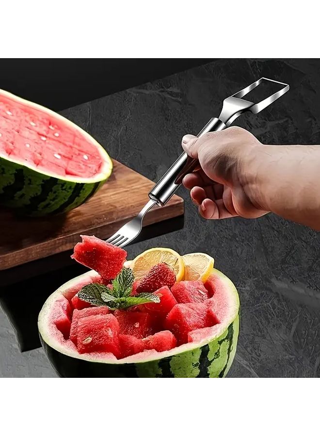 2 in 1 Stainless Steel Watermelon Slicer and Fork Dual Purpose Fruit Cutter for Kitchen - Image 4