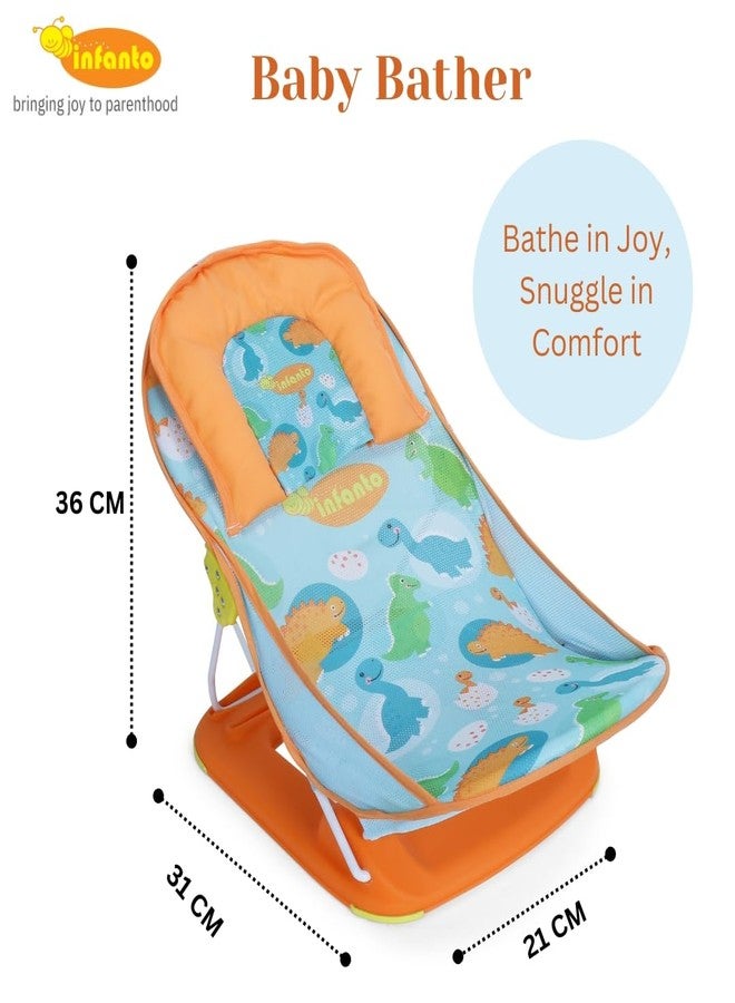 Infanto Baby Bather – Adjustable, Non-Slip & Foldable Bath Seat Chair for Newborns (0-12 Months) (Orange) - Image 4