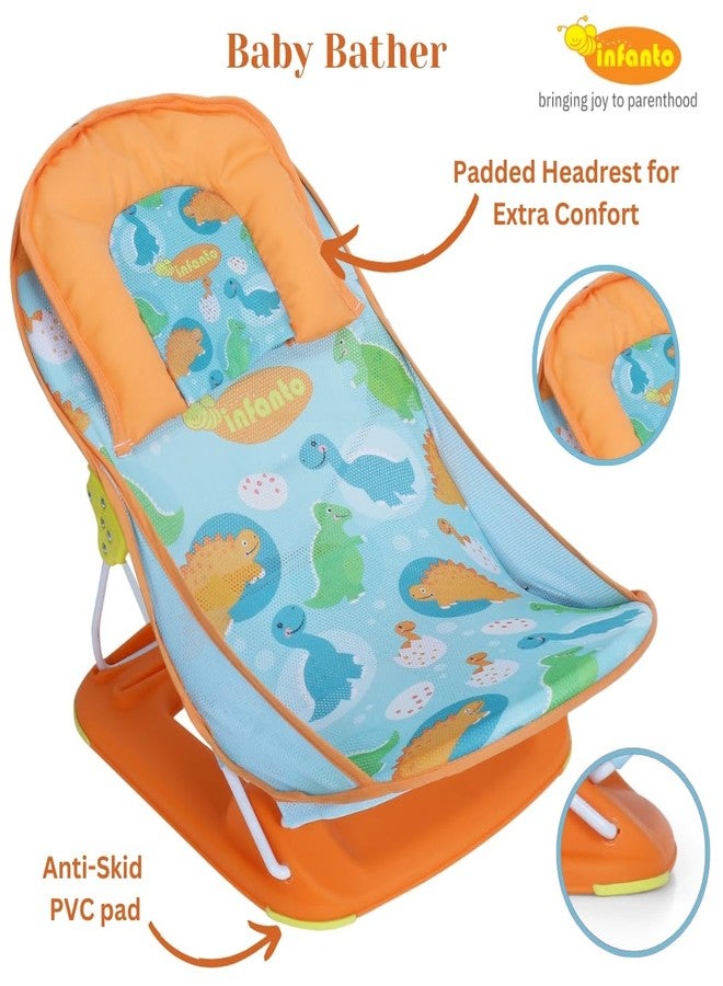Infanto Baby Bather – Adjustable, Non-Slip & Foldable Bath Seat Chair for Newborns (0-12 Months) (Orange) - Image 2